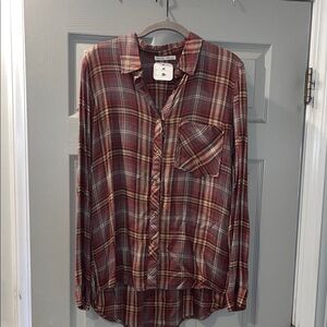 BE COOL Red and Brown Plaid Button-Down Shirt